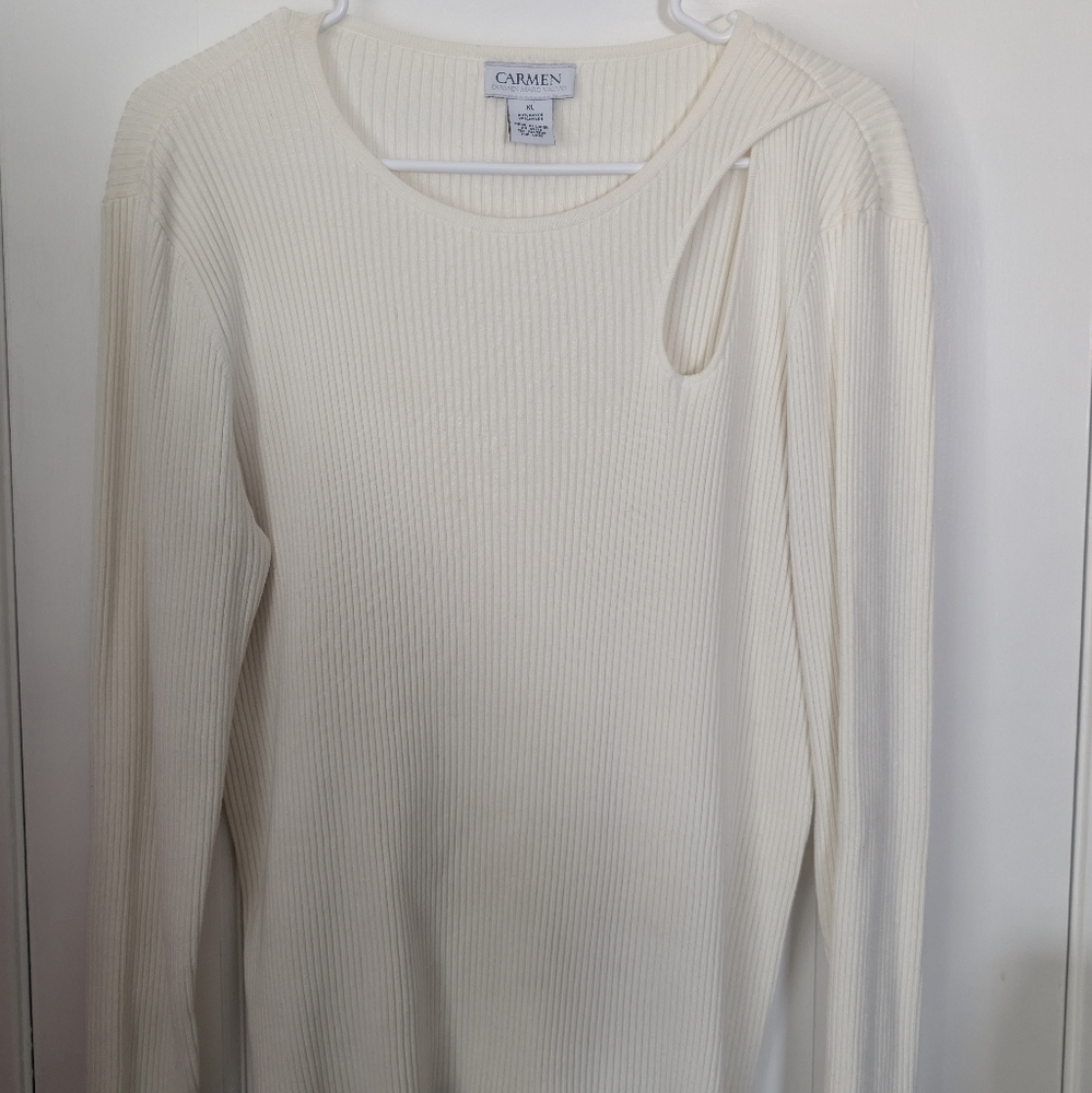 Carmen Marc Valvo Cut Out Knit Sweater, Cream, XL